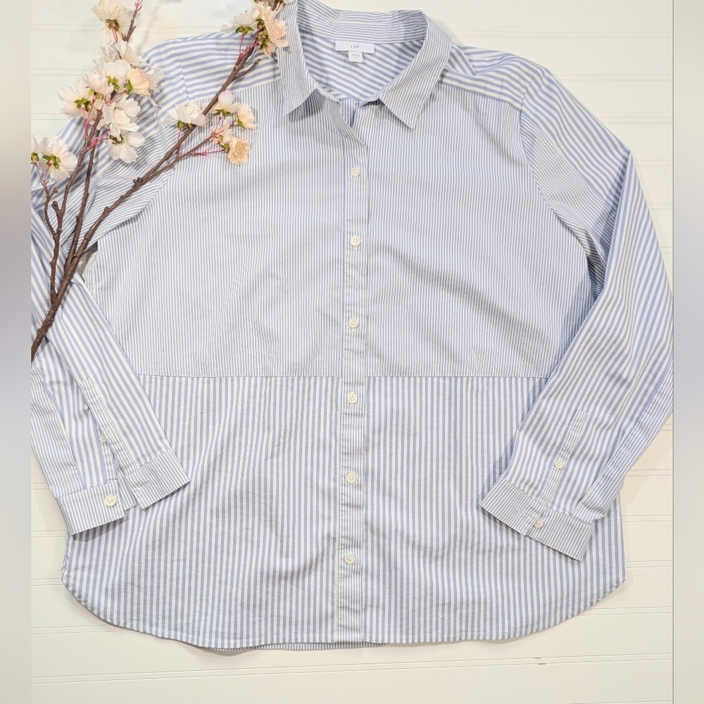 J. Jill Crisp Blue White Striped Button Down Shirt Varied Stripes